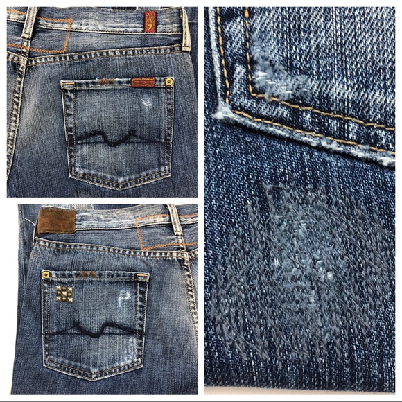 7 For All Mankind Patch Studded Distressed Jeans Size 29 - Picture 7 of 7
